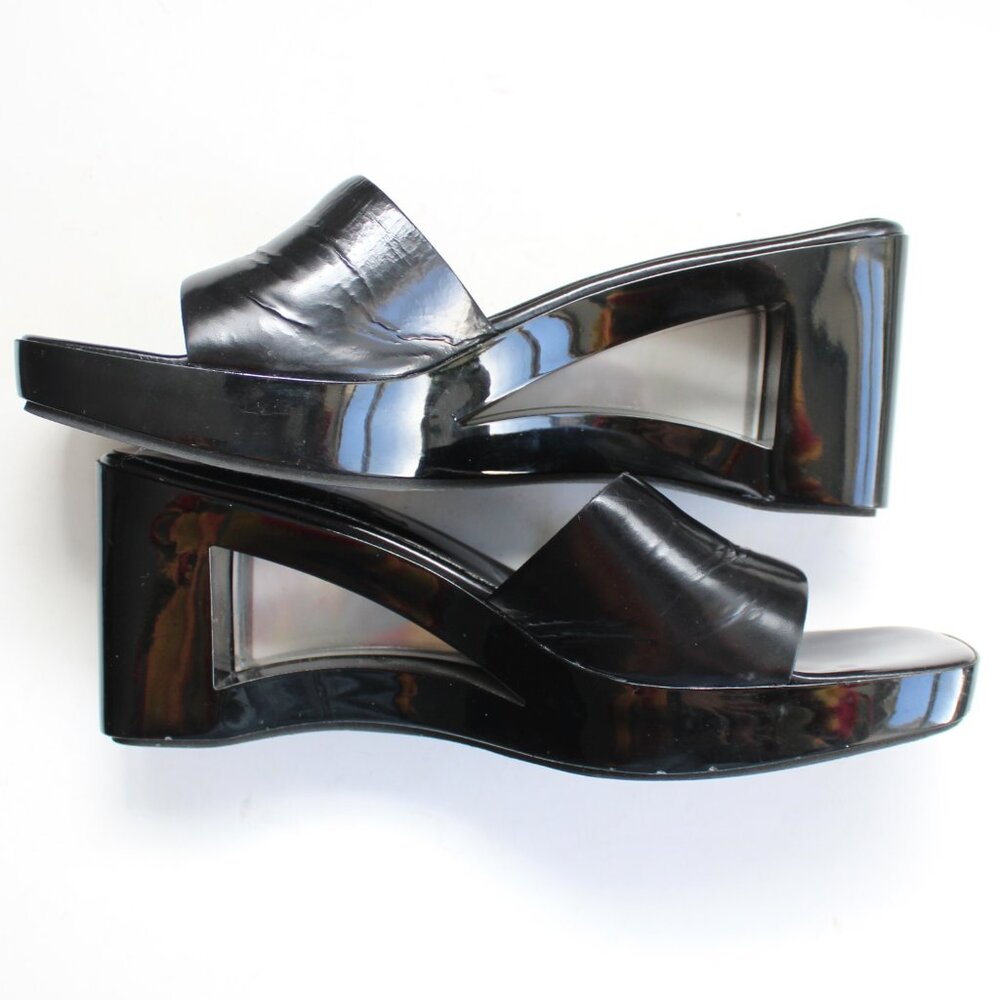 Via Spiga Black Acrylic Lucite Platform Wedge Cut-Out Heel Sandals Size 8.5 - Picture 6 of 8